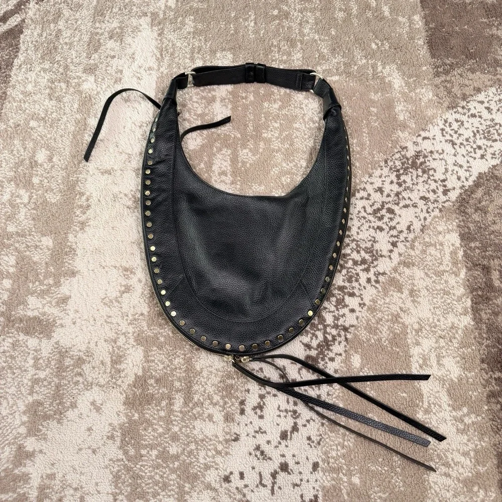 Vince Camuto Raihn Black Leather Hobo Bag Purse Zip Handle